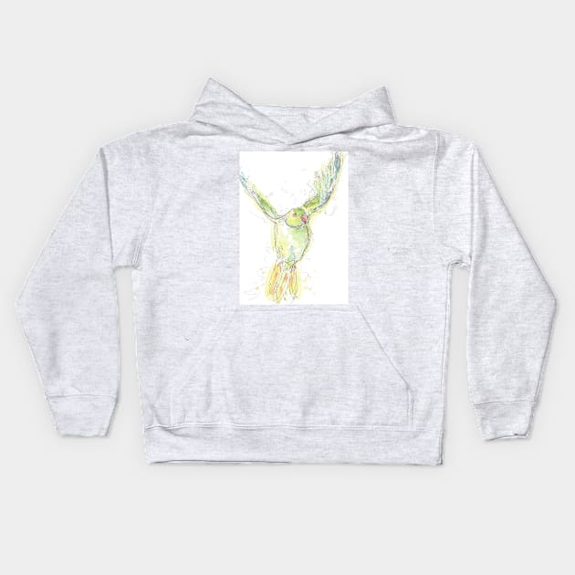 Green Parakeet Kids Hoodie by DebTheZeb